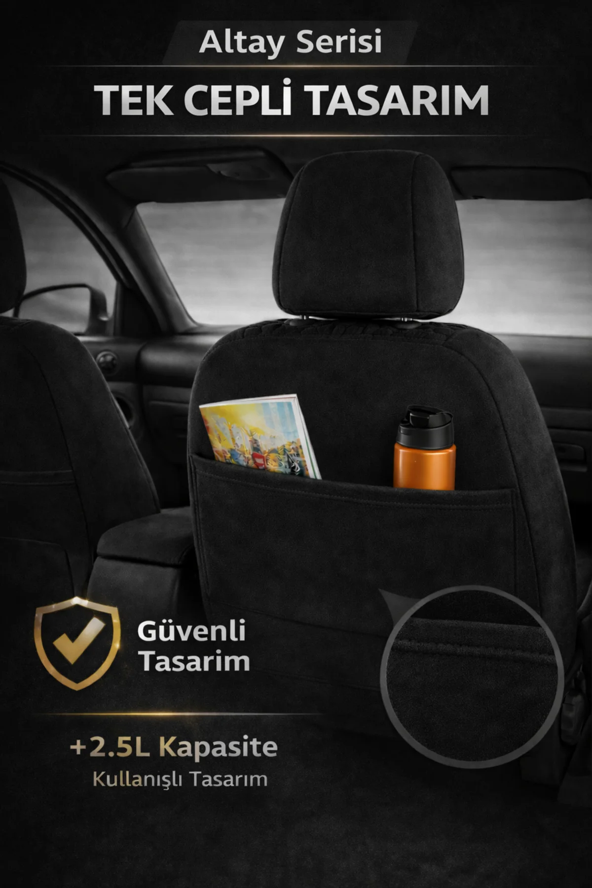 Peugeot Partner Tepee 2009-2019 2+1 Arka Sırt Oturak Uyumlu Altay Serisi Siyah Koltuk Kılıfı