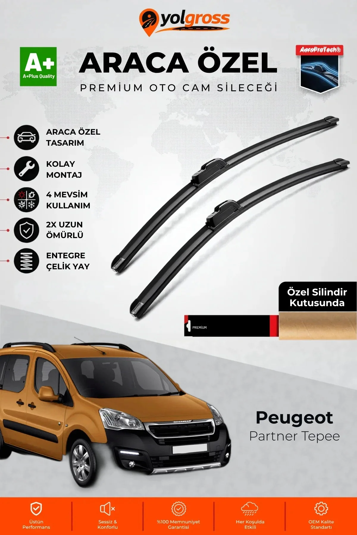 Peugeot Partner Tepee Ön Cam Silecek Seti 2008-2018 Premium Araca Özel 65-38 Cm A+ Kalite