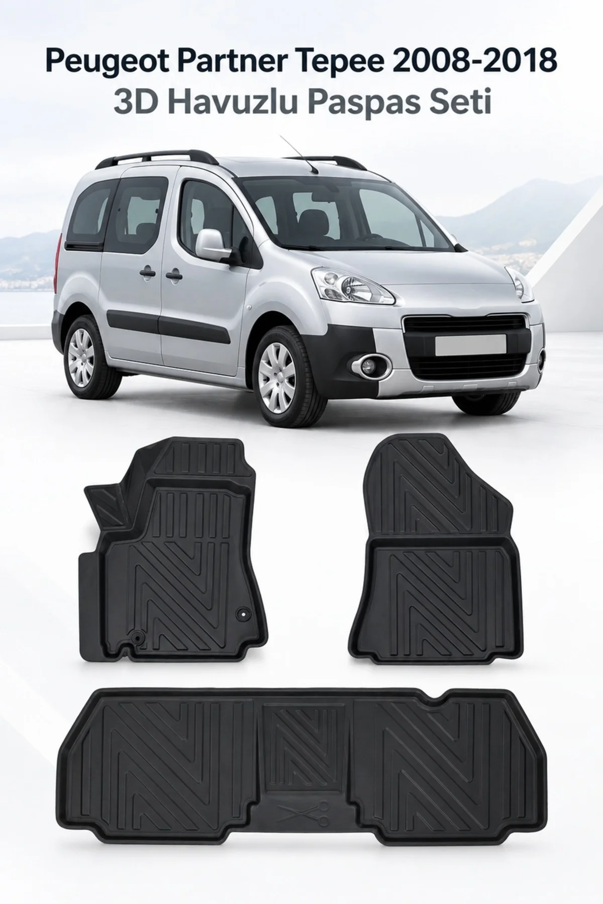 Peugeot Partner Tepee 2008-2018 Karbon Desenli Premium 3D Havuzlu Oto Paspas