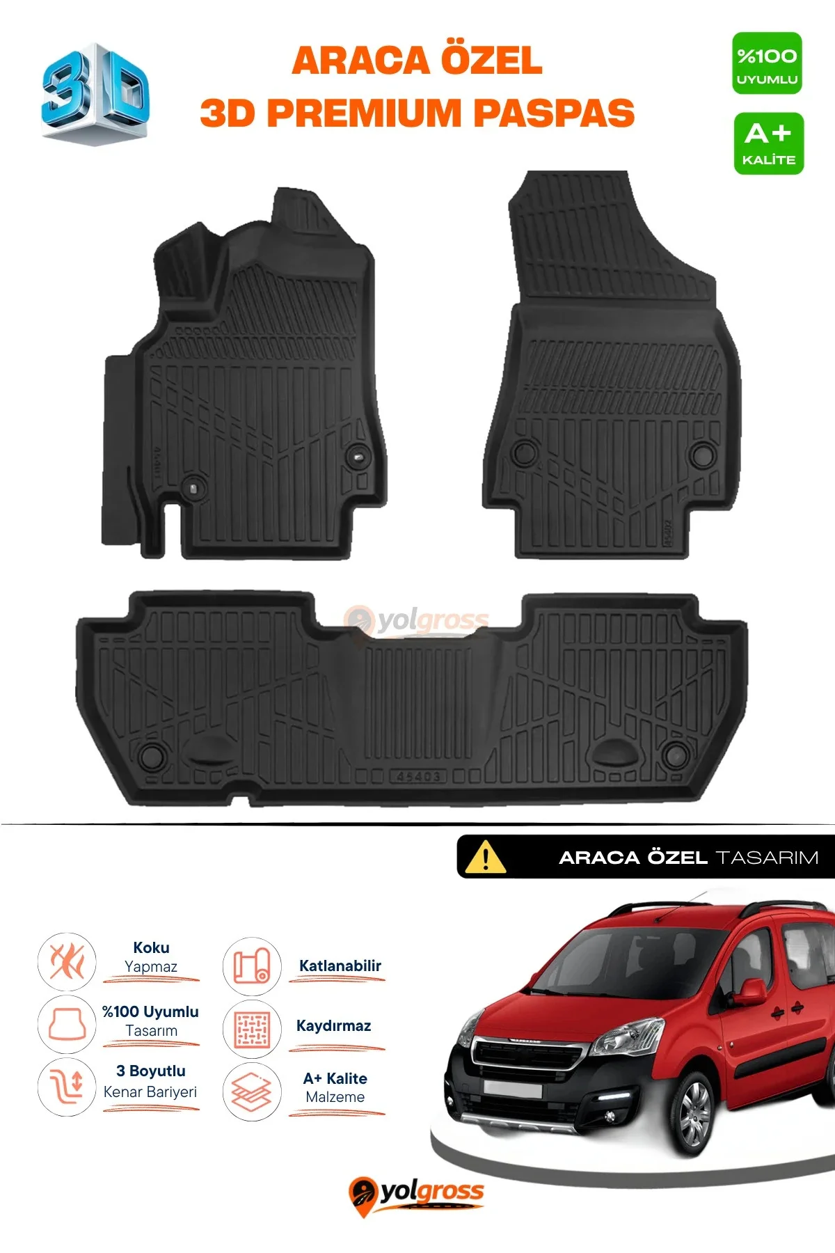 Peugeot Partner Tepee 3D Pro Havuzlu Paspas 2008-2018 Üzeri A+ Kalite Peugeot Partner Tepee 3D Pro Havuzlu Paspas 2008-2018 Üzeri A+ Kalite