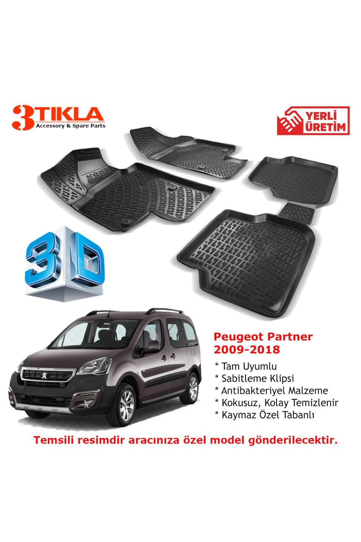 Peugeot Partner Tepe 120HP 2009-2018 Premium 3D Havuzlu Paspas Se