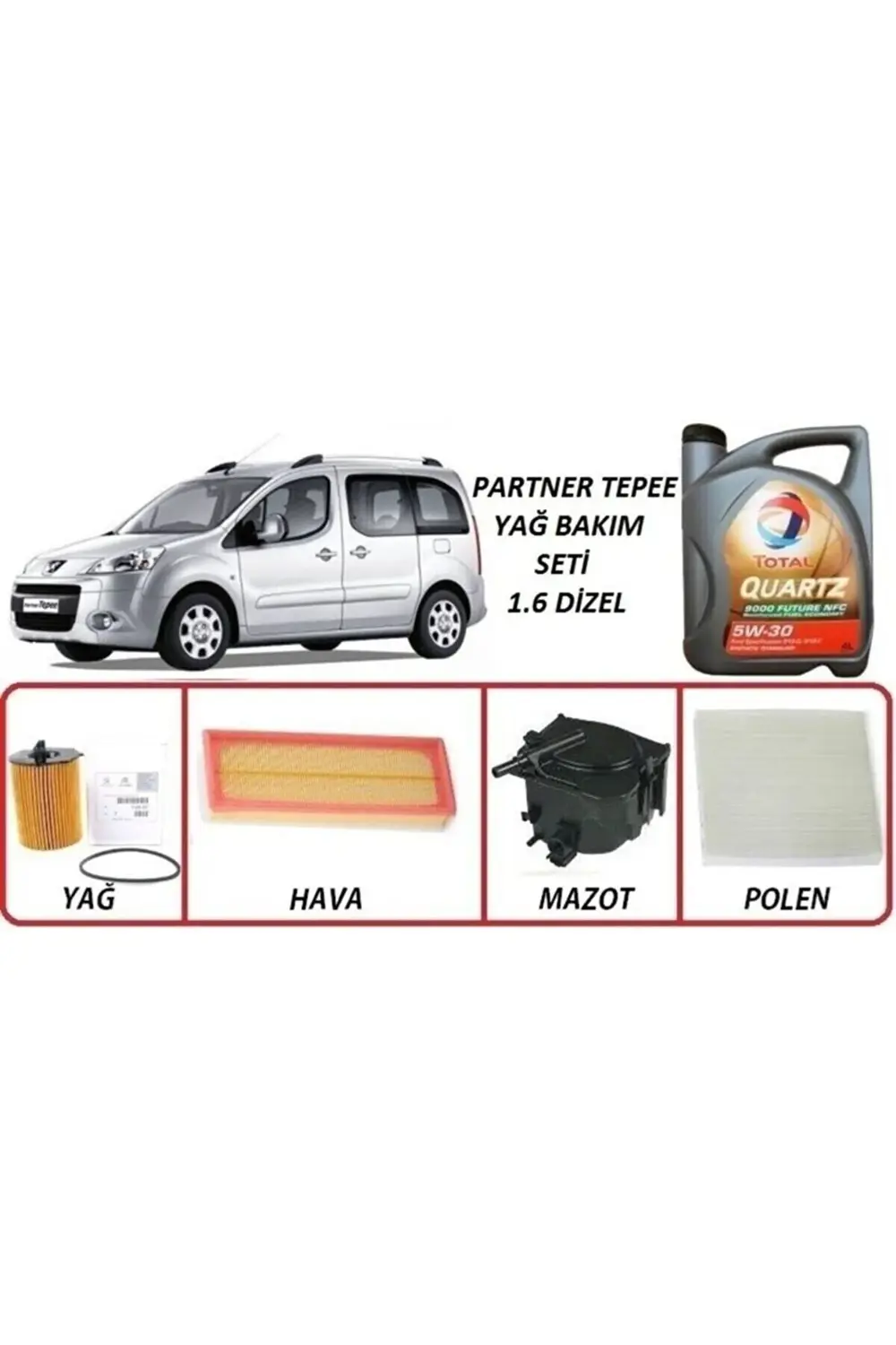 Peugeot Partner Tepee 1.6 Dizel Yağ Bakım 5li Set Quartz Ineo Ecs
