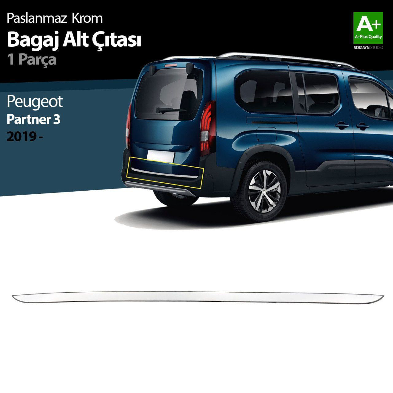 Peugeot Partner Uyumlu 3 Krom Bagaj Alt Çıtası 2019 Üzeri Peugeot Partner Uyumlu 3 Krom Bagaj Alt Çıtası 2019 Üzeri