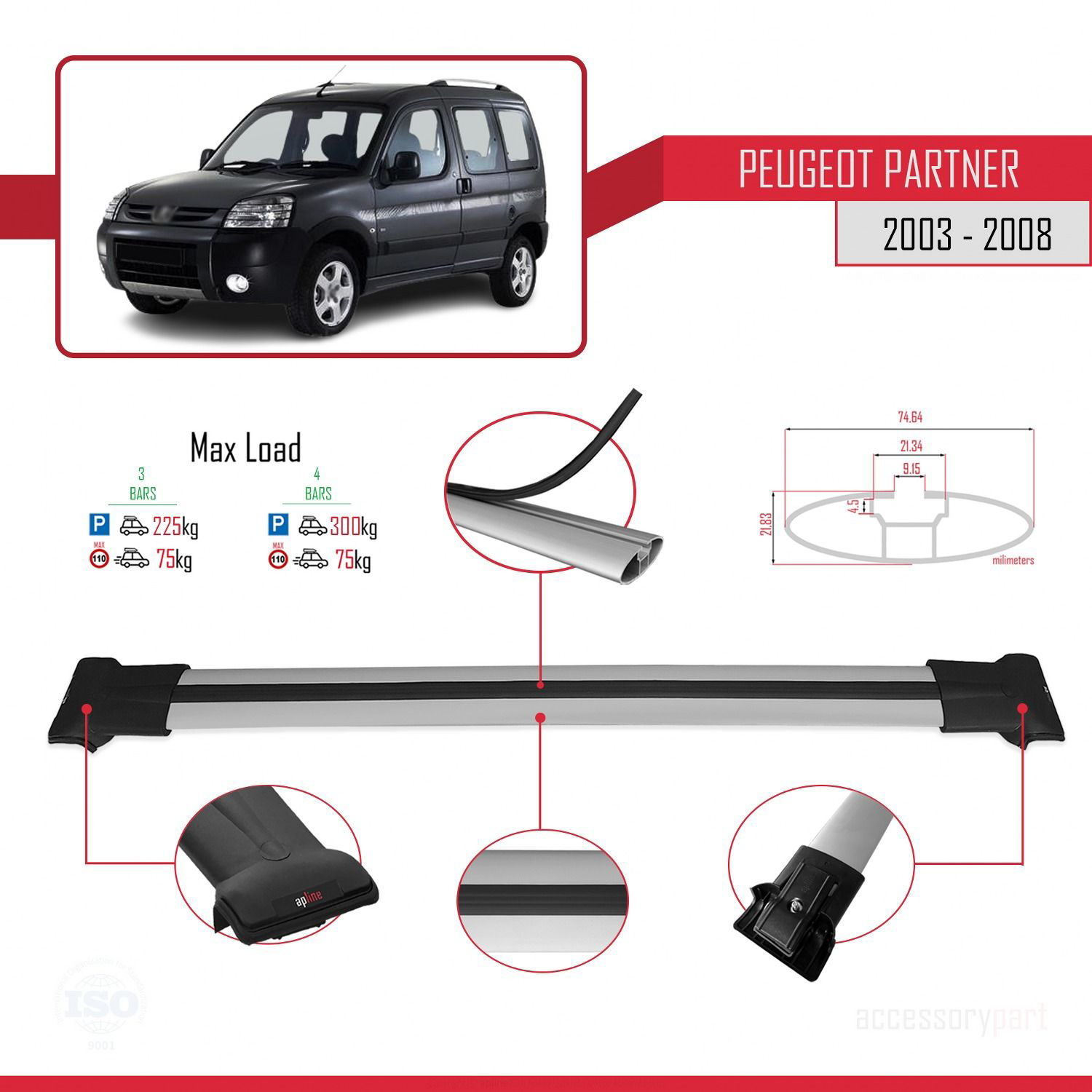 Peugeot Partner 2003-2008 Arası ile uyumlu FLY Model Ara Atkı Tav