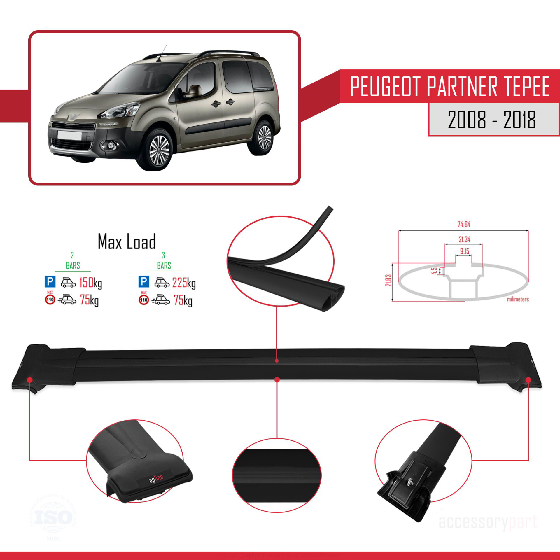Peugeot Partner Tepee 2008-2018 Arası ile uyumlu FLY Model Ara At