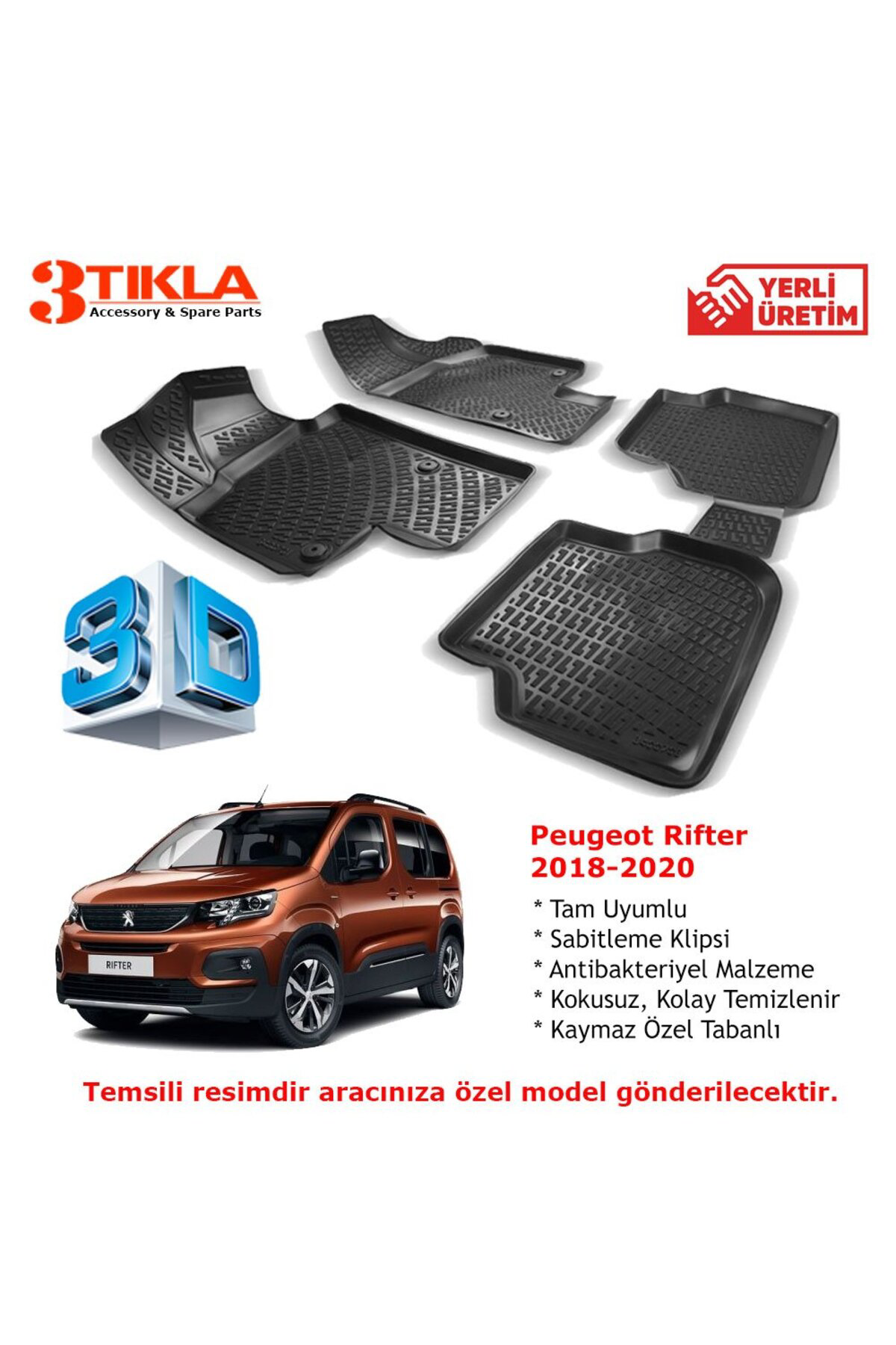 Peugeot Rifter 2018-2020 Premium 3D Havuzlu Paspas Seti