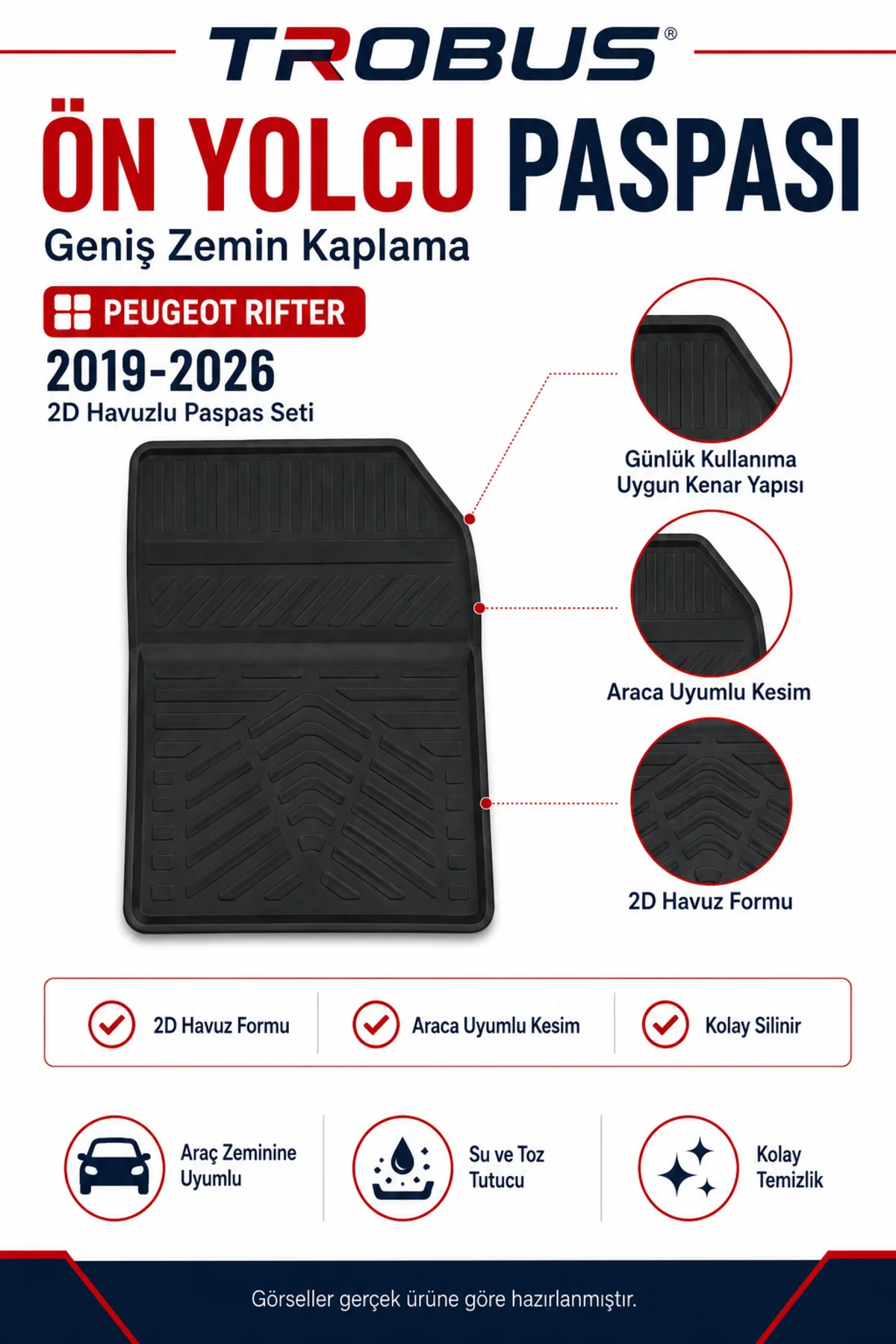 Peugeot Rifter 2019-2026 Otomatik Vites 2D Havuzlu Paspas