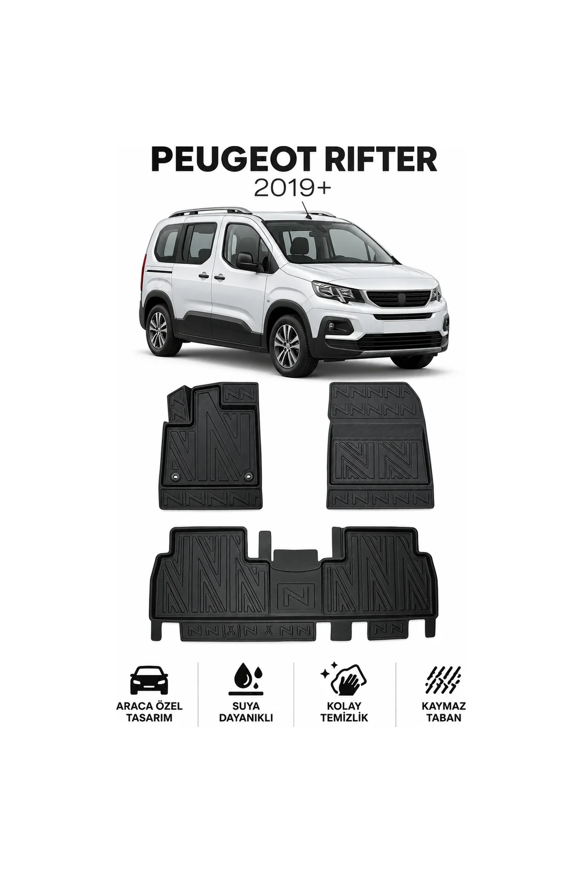 Peugeot Rifter 2019 Sonrası Karbon Desenli Premium 3D Havuzlu Oto Paspas