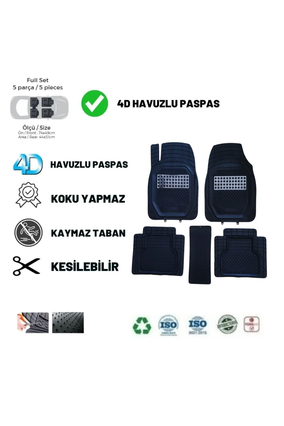 Peugeot Rifter 2023 UYUMLU HAVUZLU ÜNIVERSAL YENİ NESİL PLUS PASPAS SİYAH - GRİ