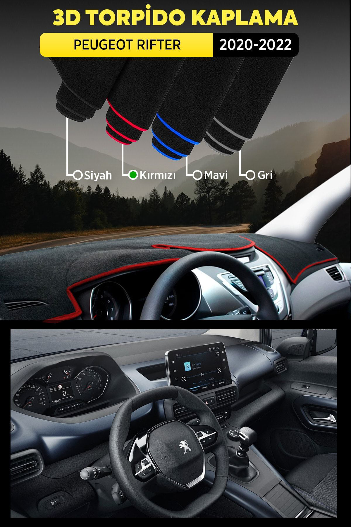 Peugeot Rifter 2020-2022 3d Torpido Koruma Kılıfı - Ön Göğüs Kapl