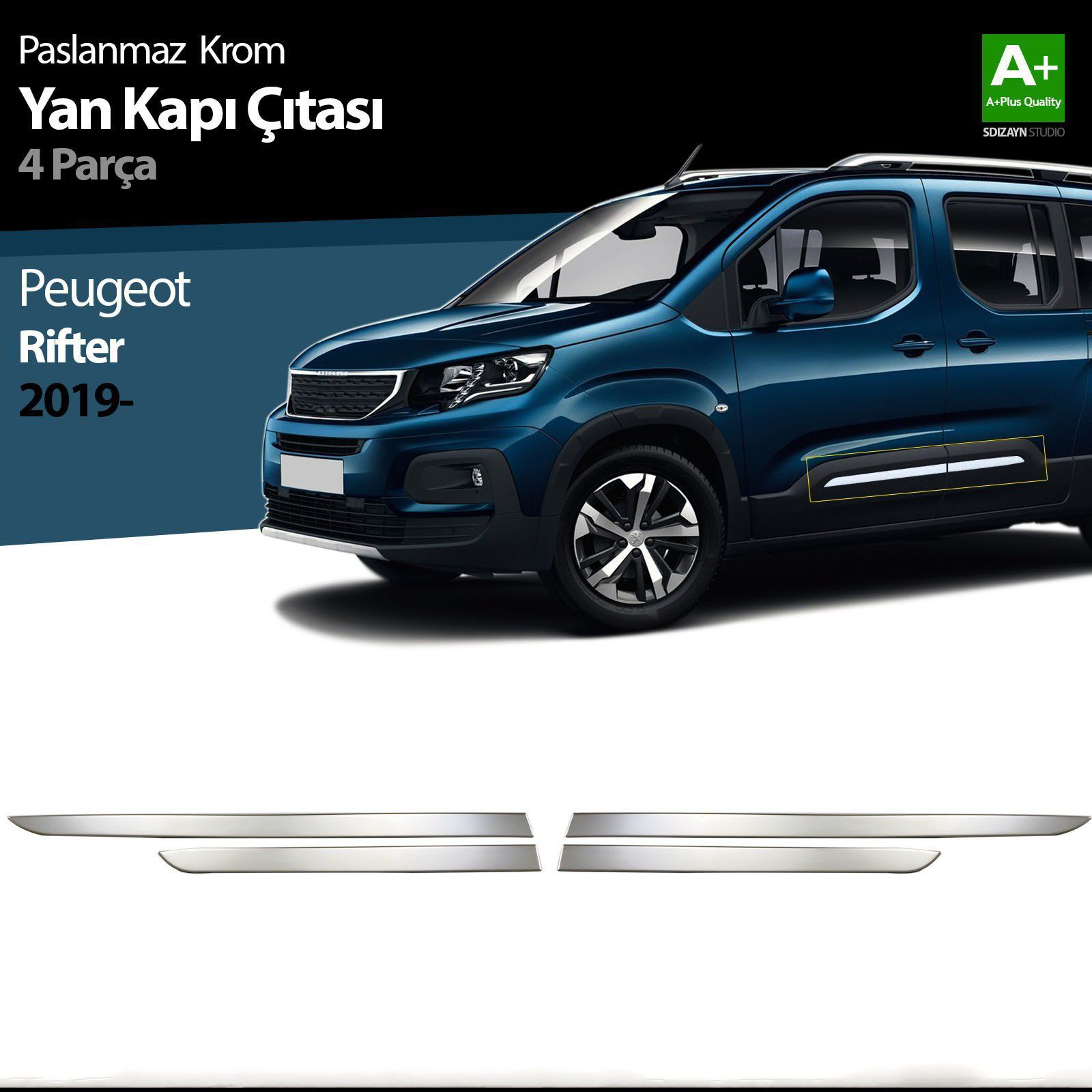 Peugeot Rifter Uyumlu Krom Yan Kapı Çıtası 4 Parça. 2019 Ve Üzeri Peugeot Rifter Uyumlu Krom Yan Kapı Çıtası 4 Parça. 2019 Ve Üzeri
