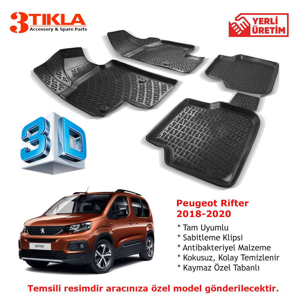 Peugeot Rifter 2018-2020 Premium 3D Havuzlu Paspas Seti