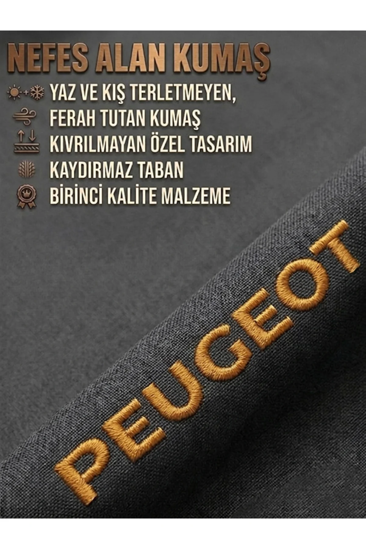 Peugeot Uyumlu Keten Füme Oto Koltuk Minderi Kaydırmaz Terletmez Ortopedik Konfor - Görsel 4