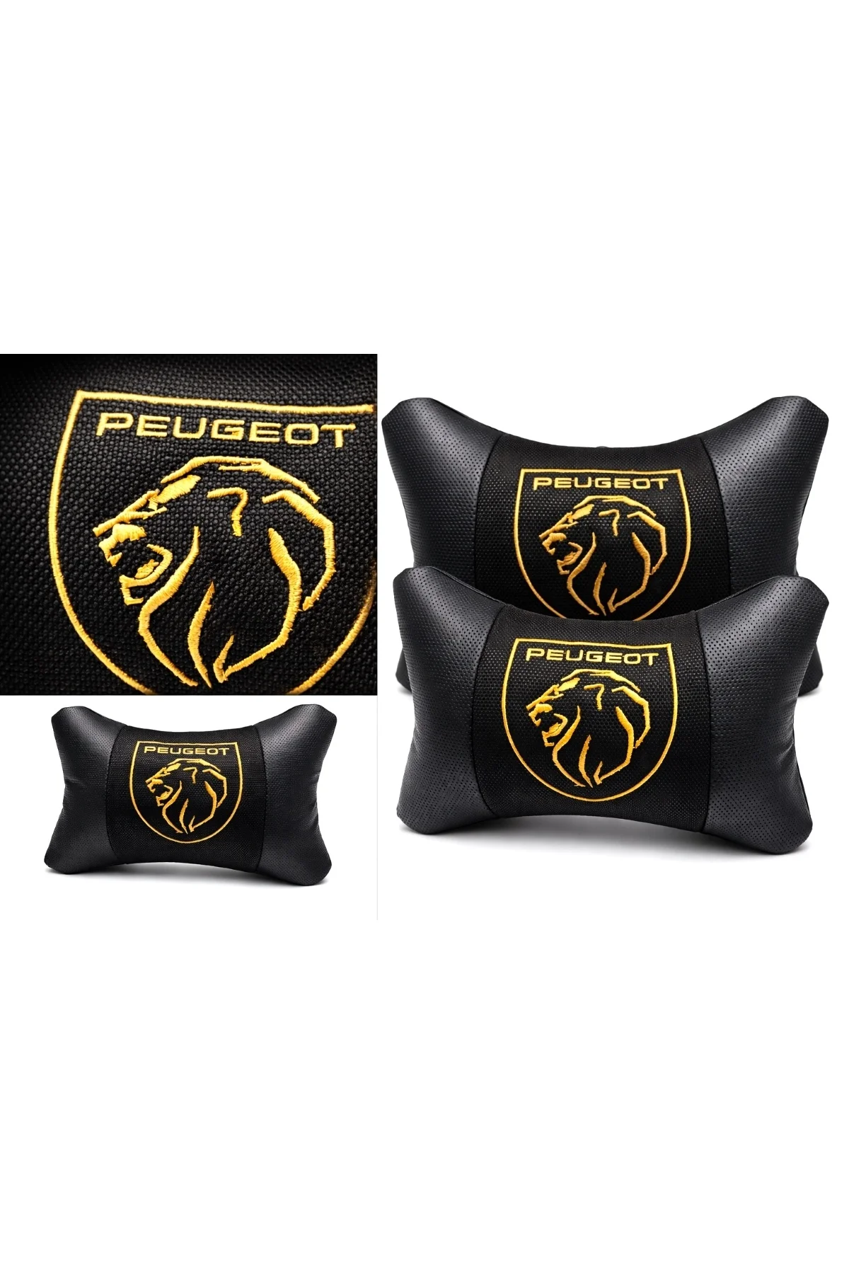 Peugeot Yeni Gold Nakışlı Boyun Yastığı 2'li Set Ortopedik Deri ve Kumaş Kombinli Konfor Yastığı Peugeot Yeni Gold Nakışlı Boyun Yastığı 2'li Set Ortopedik Deri ve Kumaş Kombinli Konfor Yastığı - Görsel 4