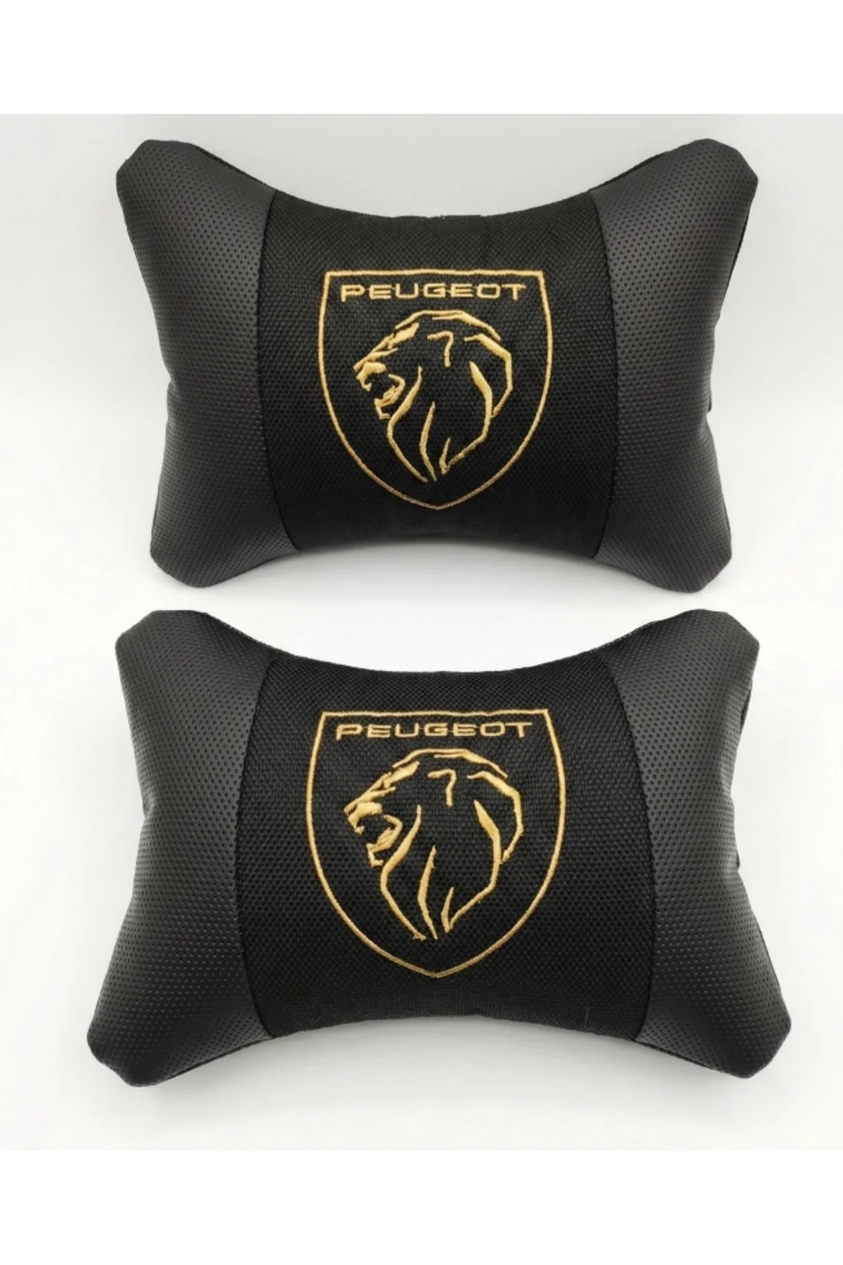 Peugeot Yeni Gold Nakışlı Boyun Yastığı 2'li Set Ortopedik Deri ve Kumaş Kombinli Konfor Yastığı Peugeot Yeni Gold Nakışlı Boyun Yastığı 2'li Set Ortopedik Deri ve Kumaş Kombinli Konfor Yastığı