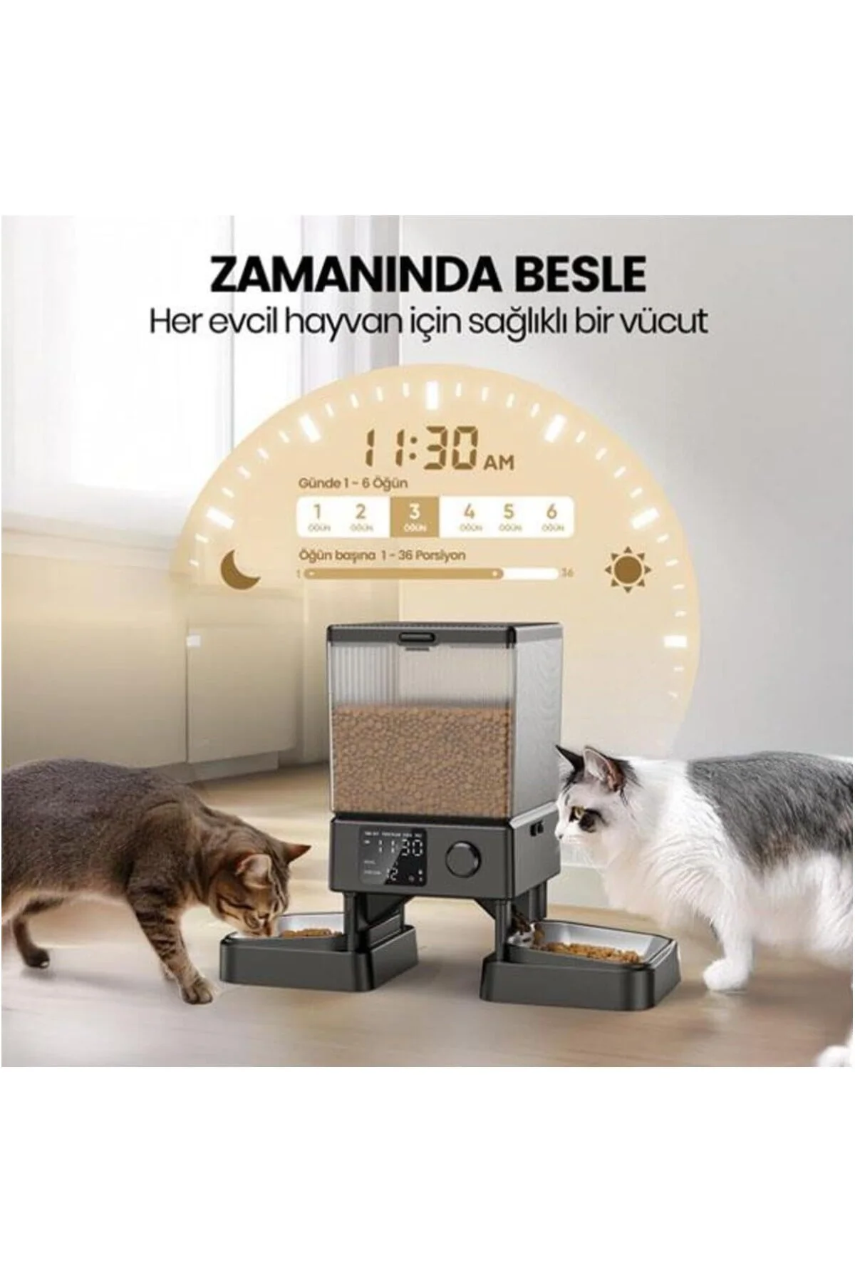 PFD-002 5 L Zaman Ayarlı Kedi ve Köpekler için İkili Otomatik Mam
