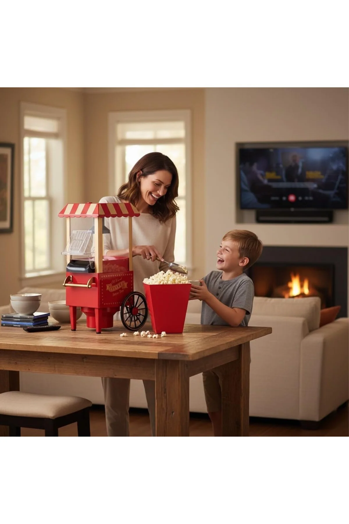 PG-618 Retro Popcorn Mısır Patlatma Makinesi 1200W Kırmızı 39 x 1