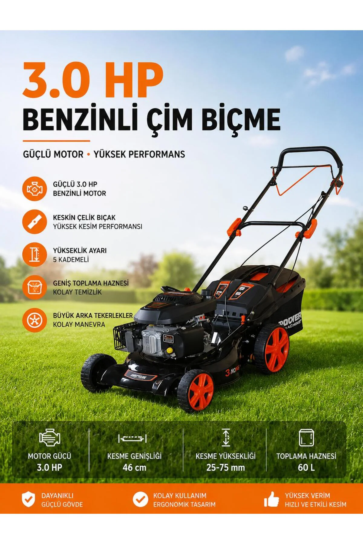 Pgs 685 Sl Benzinli Şanzımanlı Kendinden Yürümeli Çim Biçme Makin