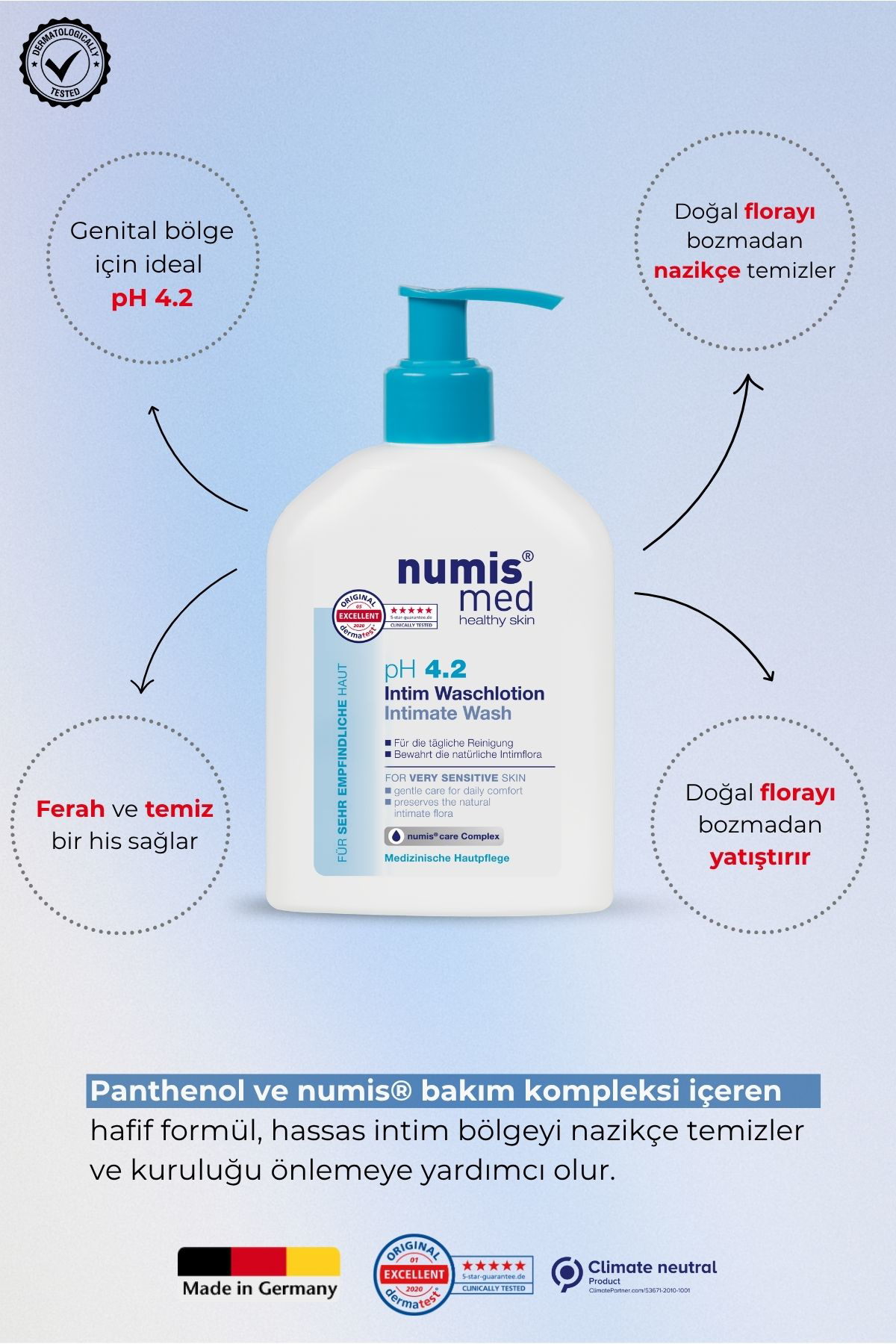 pH 4.2 İntim Yıkama Jeli 200 ml – Hassas Ciltlere Özel Flora Koruyucu ve Yatıştırıcı Bakım