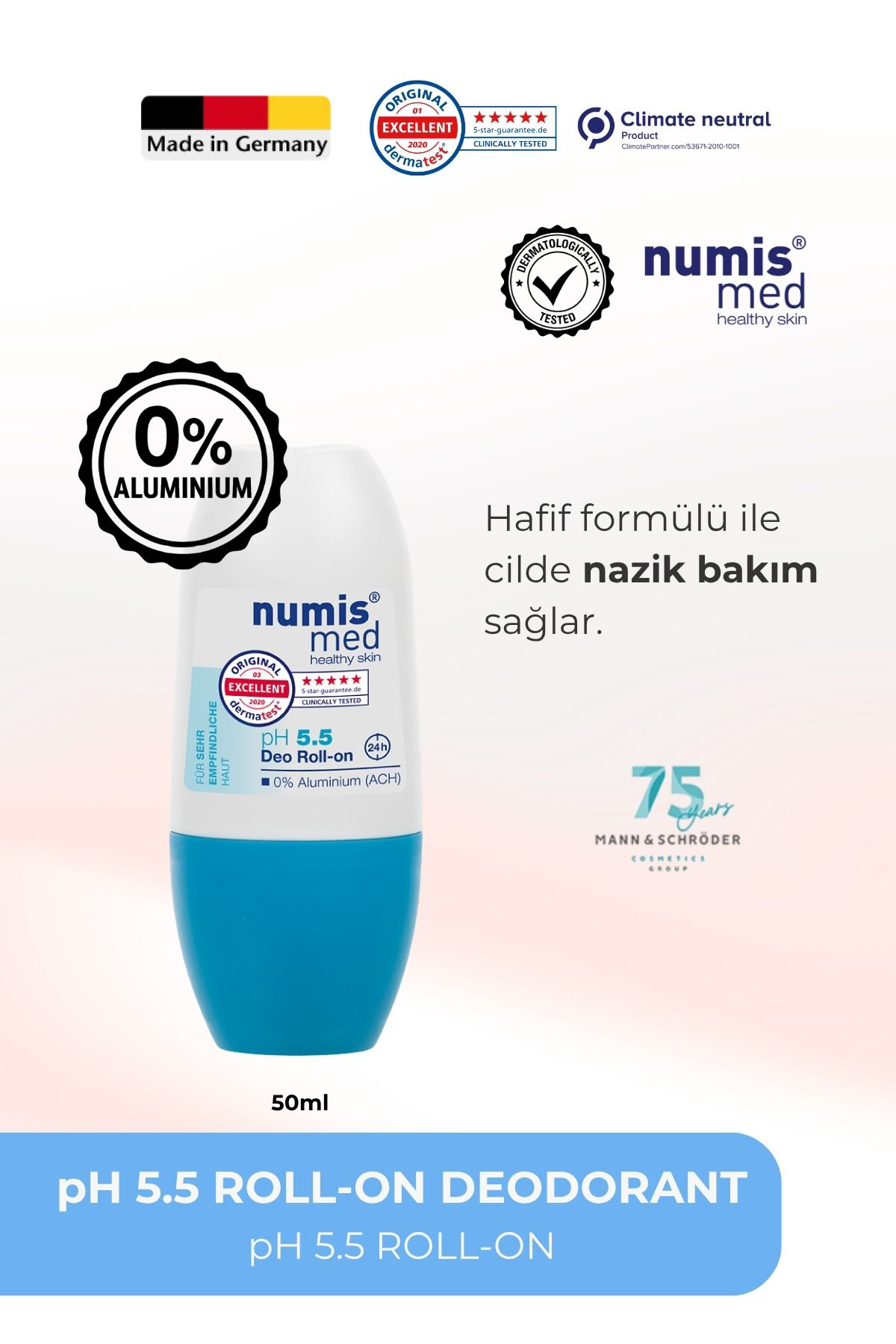pH 5.5 Deo Roll-On 50 ml – Hassas Ciltlere Özel Alüminyumsuz Günlük Deodorant
