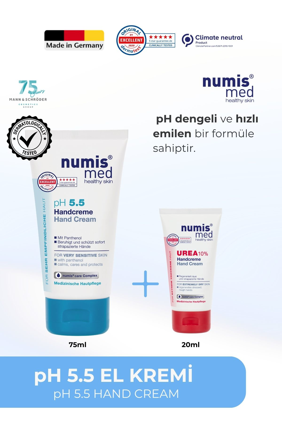 pH 5.5 El Kremi 75 ml – Hassas Ciltler İçin Yoğun Nemlendirici, Panthenollü Bakım Kremi