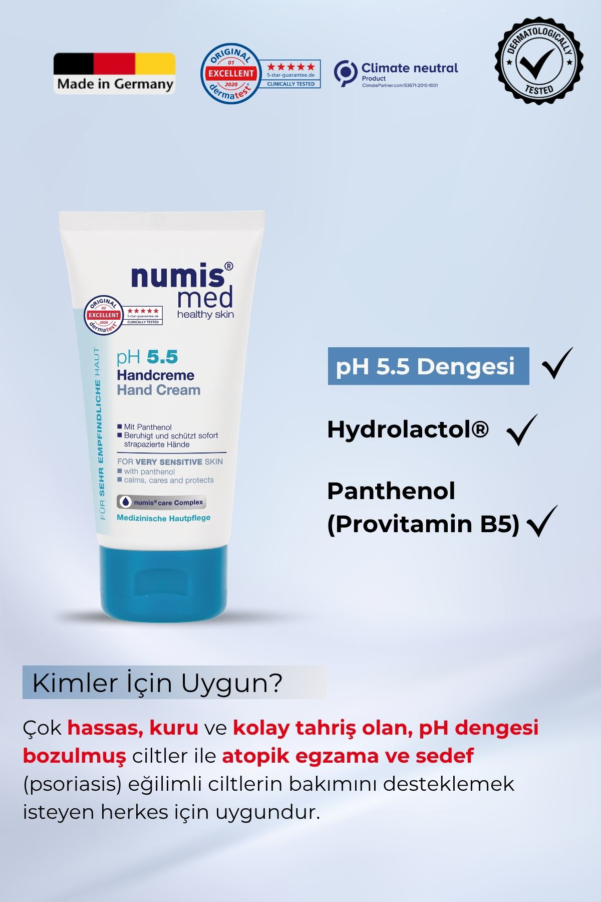 pH 5.5 El Kremi 75 ml – Hassas Ciltler İçin Yoğun Nemlendirici, Panthenollü Bakım Kremi