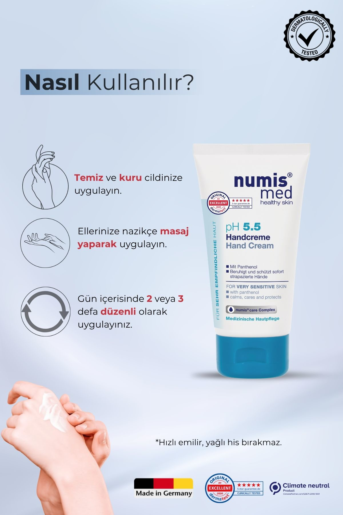 pH 5.5 El Kremi 75 ml – Hassas Ciltler İçin Yoğun Nemlendirici, Panthenollü Bakım Kremi