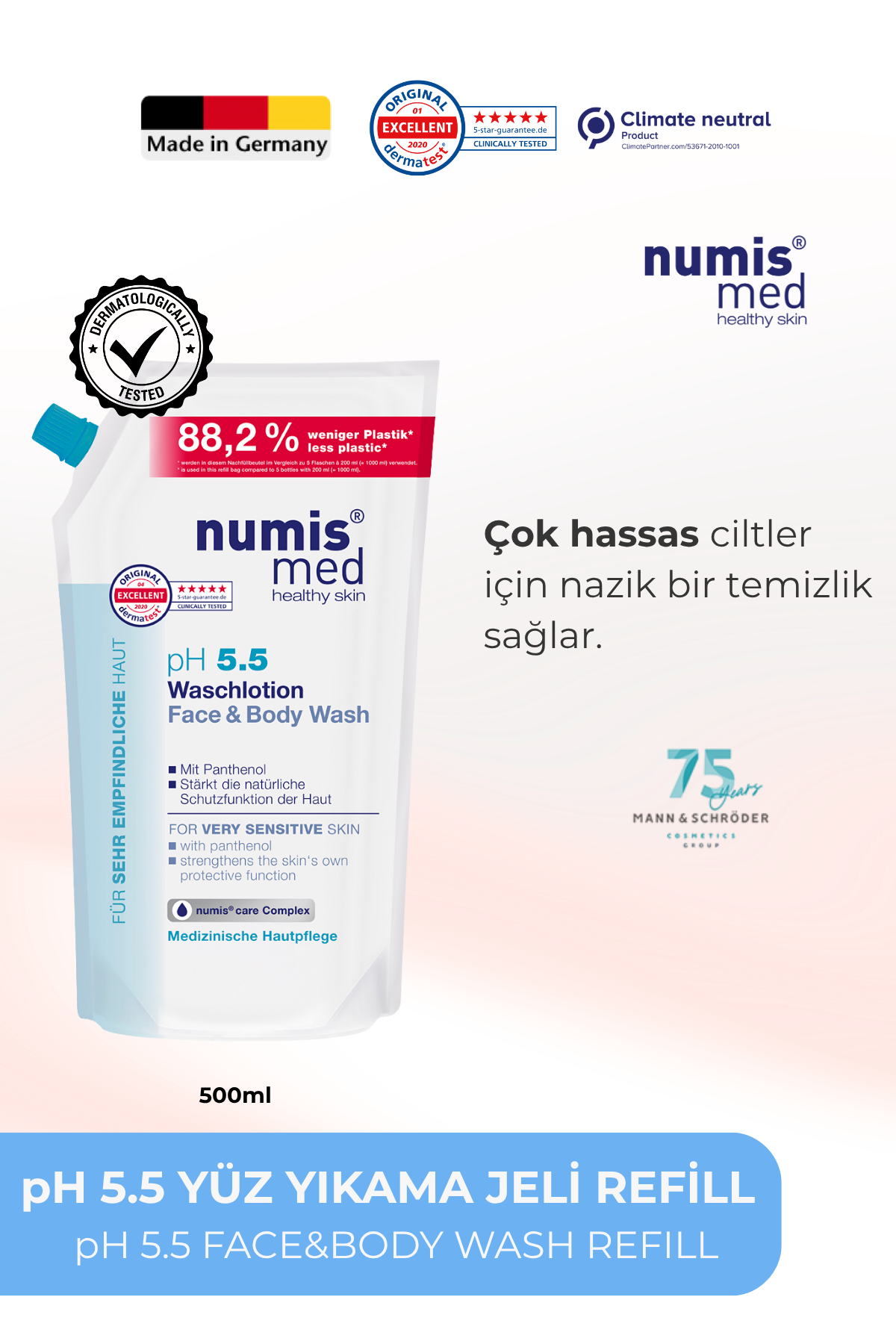 pH 5.5 Yüz ve Vücut Yıkama Jeli 500 ml Refill – Hassas Ciltler İçin Nazik Temizlik