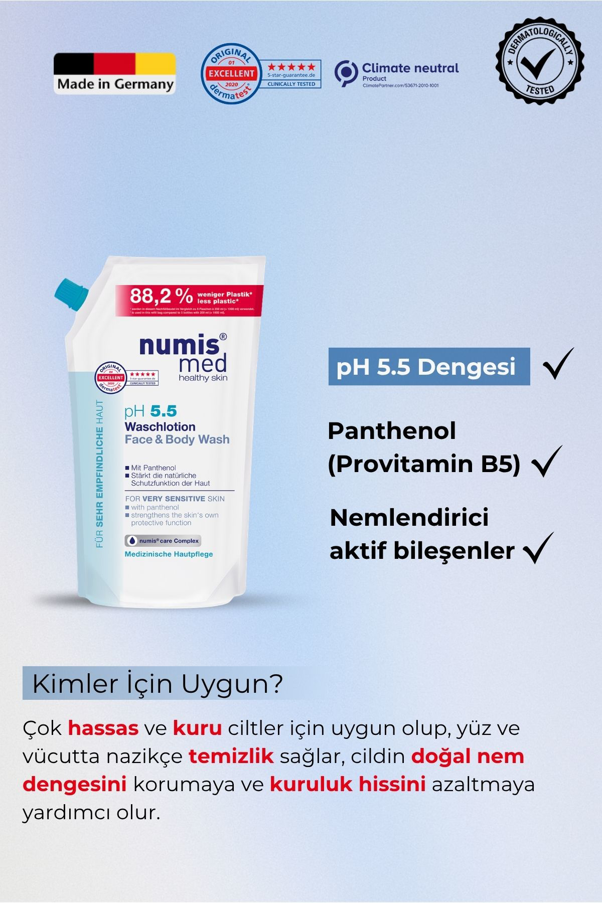pH 5.5 Yüz ve Vücut Yıkama Jeli 500 ml Refill – Hassas Ciltler İçin Nazik Temizlik