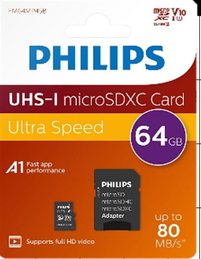 Philips FM64MP45B/00 64GB Class10 UHS-I U1 TF Adaptörlü Micro SDX