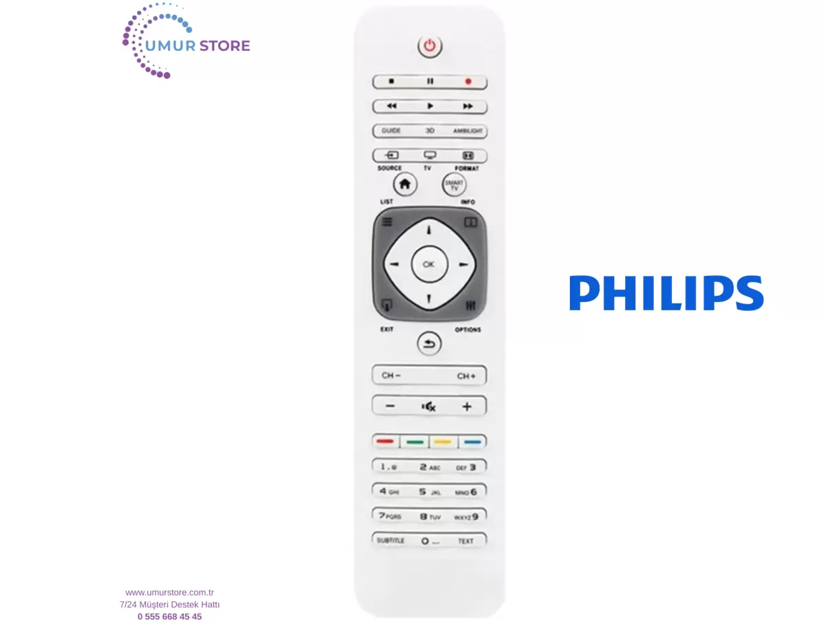 Philips İle Uyumlu 47PFL7108K/12 Klavyesiz Yedek Kumanda Beyaz Mo
