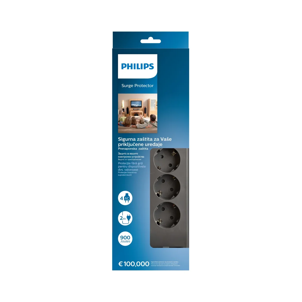 Philips SPN3140A/62 4 Soket Akım Korumalı Priz 900 Joules 2m Kablo (Gri) - Güvenli Güç Dağıtımı