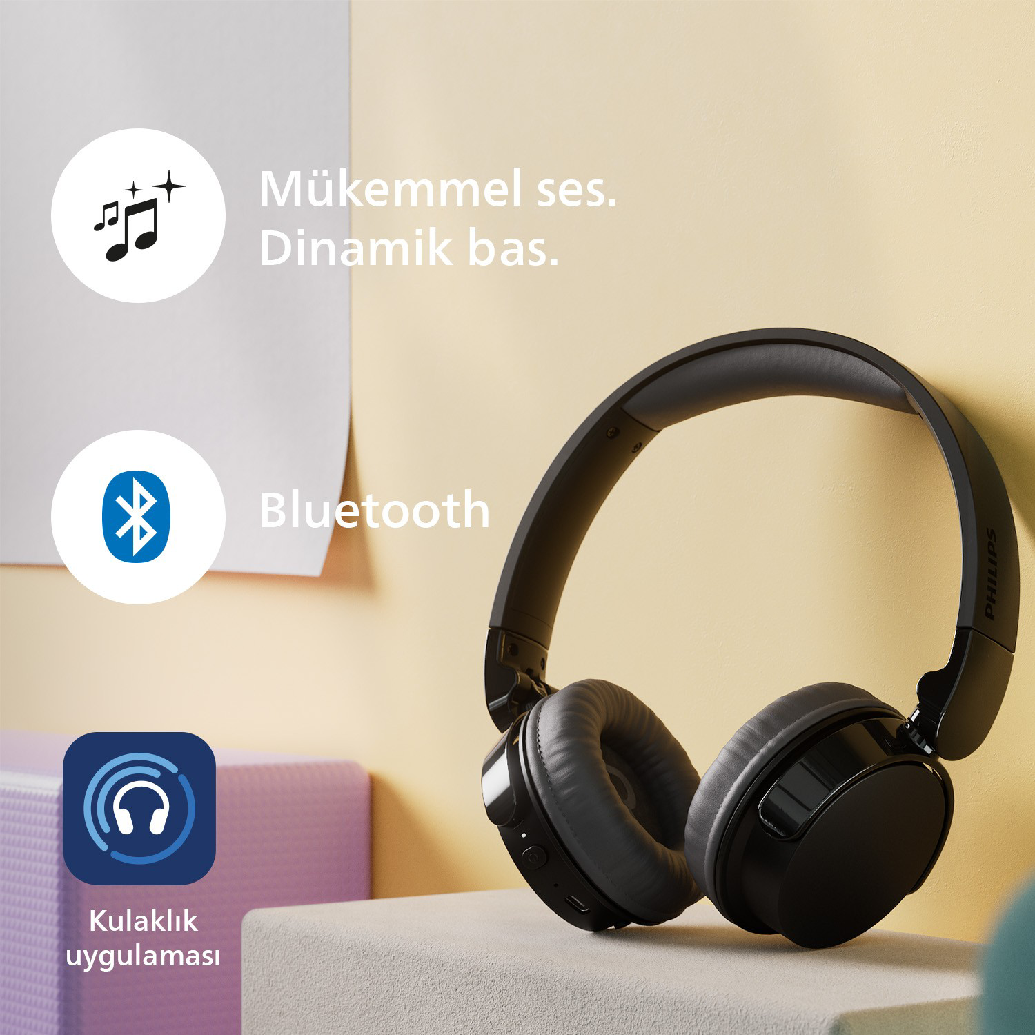 Philips TAH3209BK Kablosuz Kulak Üstü Kulaklık Dinamik Bas, Bluet Philips TAH3209BK Kablosuz Kulak Üstü Kulaklık Dinamik Bas, Bluet