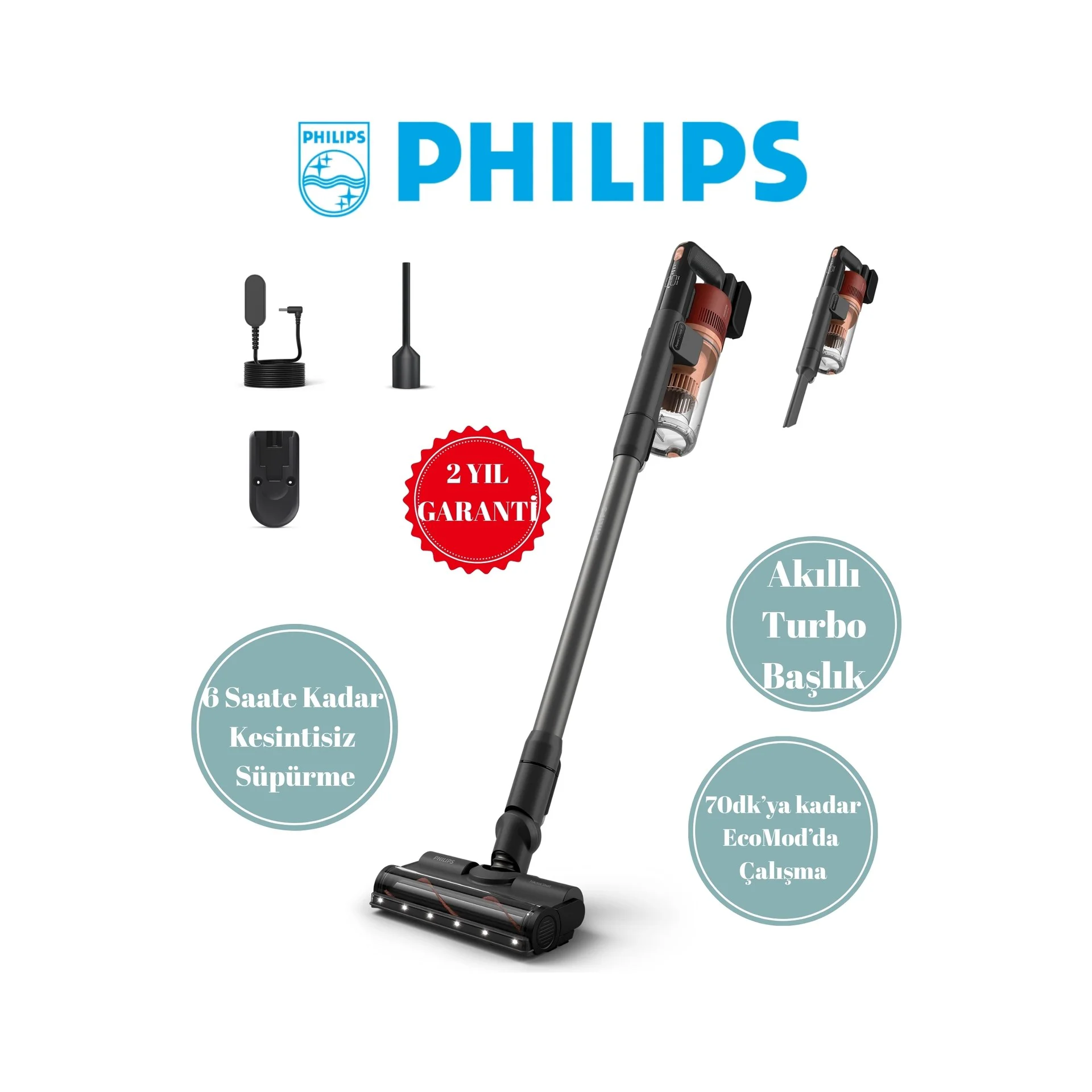 Philips XC6452/10 6000 Serisi Kablosuz Dik Süpürge Turbomod, Akıl