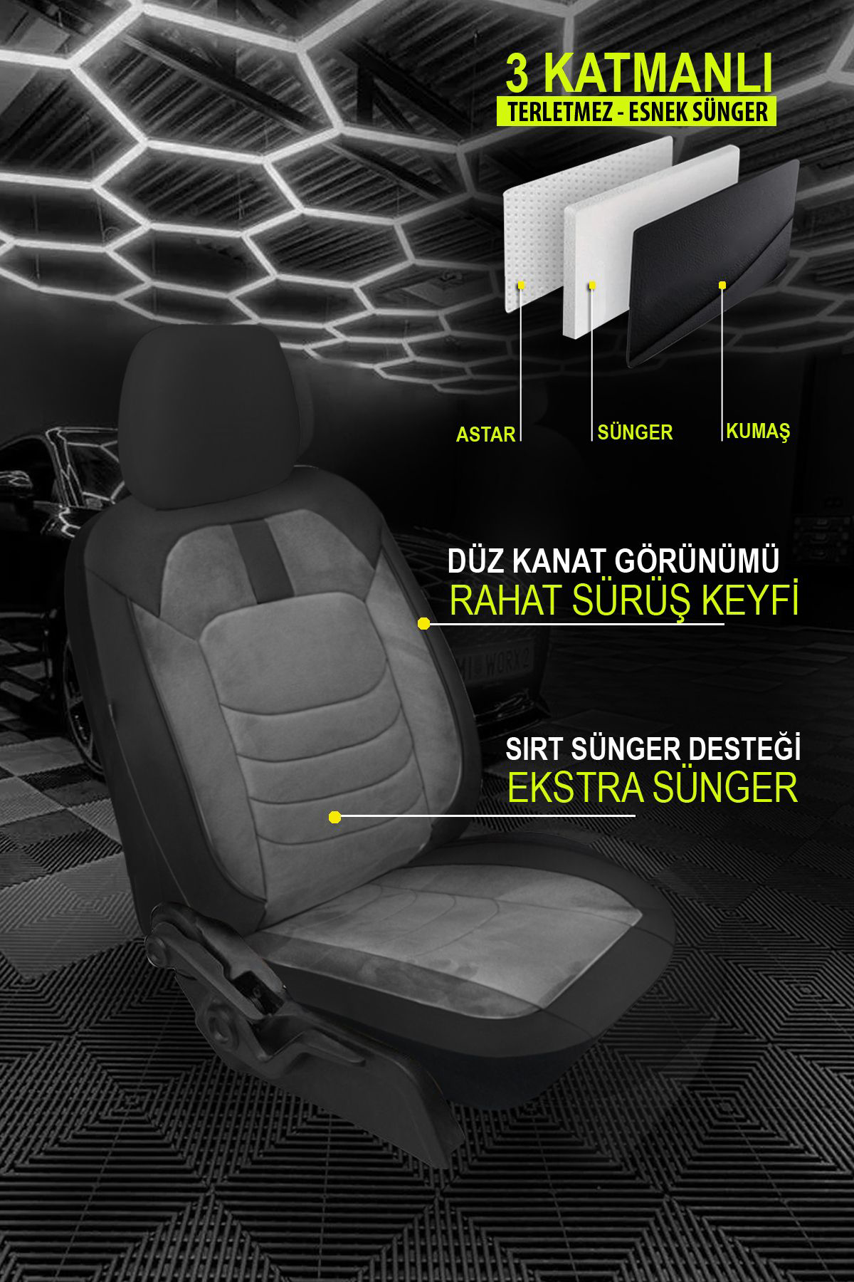 Phonix Serisi Süet , Jakar Kumaş Oto Koltuk Kılıfı Ön Arak Tam Se