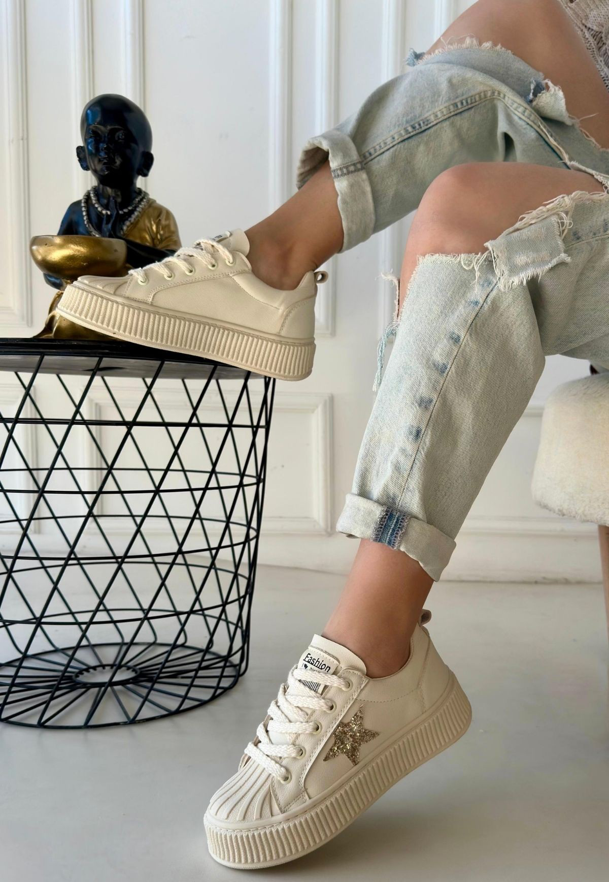 Piata Bej Cilt Bej Tabanlı Bağcıklı Spor Ayakkabı Piata Bej Cilt Bej Tabanlı Bağcıklı Spor Ayakkabı