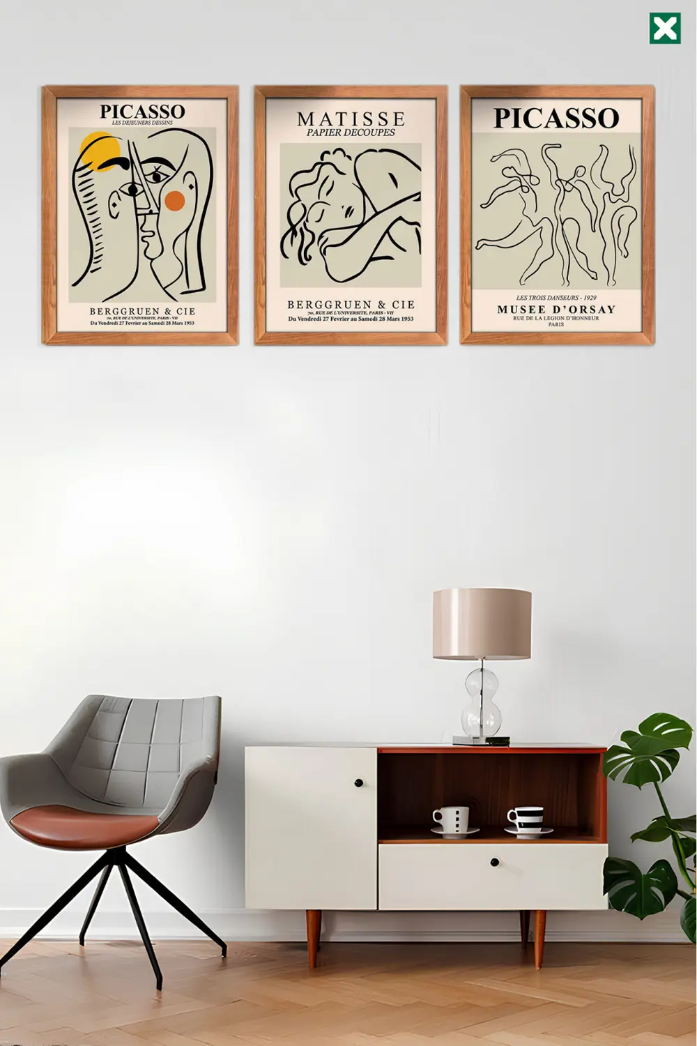 Picasso Dekorize 3'lü Set ,  Çerçeve Görünümlü Modern Mdf Tablo