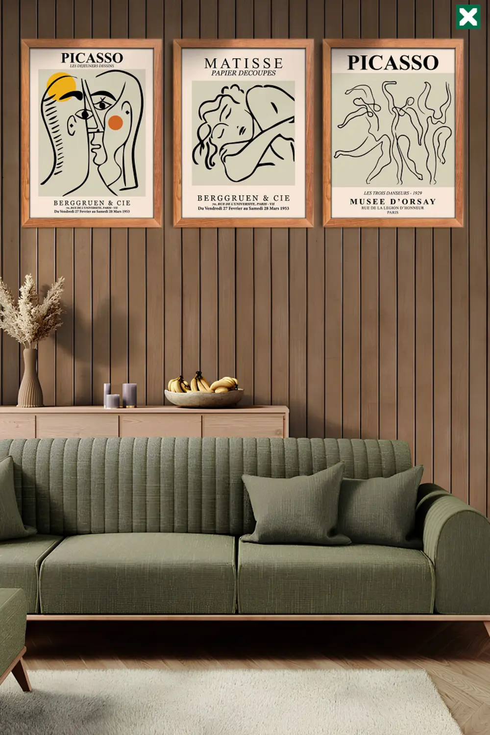 Picasso Dekorize 3'lü Set ,  Çerçeve Görünümlü Modern Mdf Tablo
