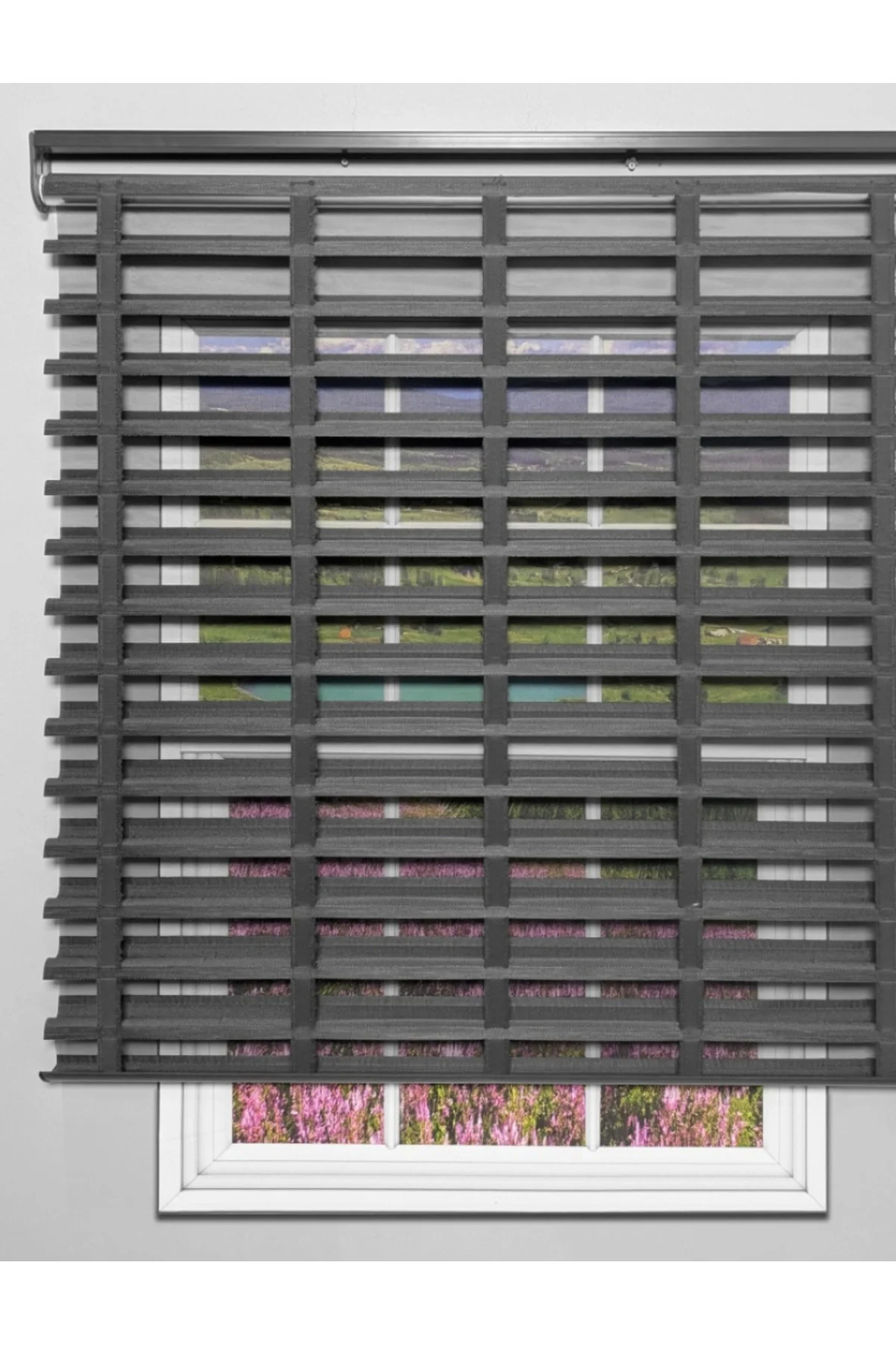 Picasso Kumaş Jaluzi Stor Perde, Modern Alüminyum Kasalı Yüksek Kaliteli / Antrasit PCS/012V