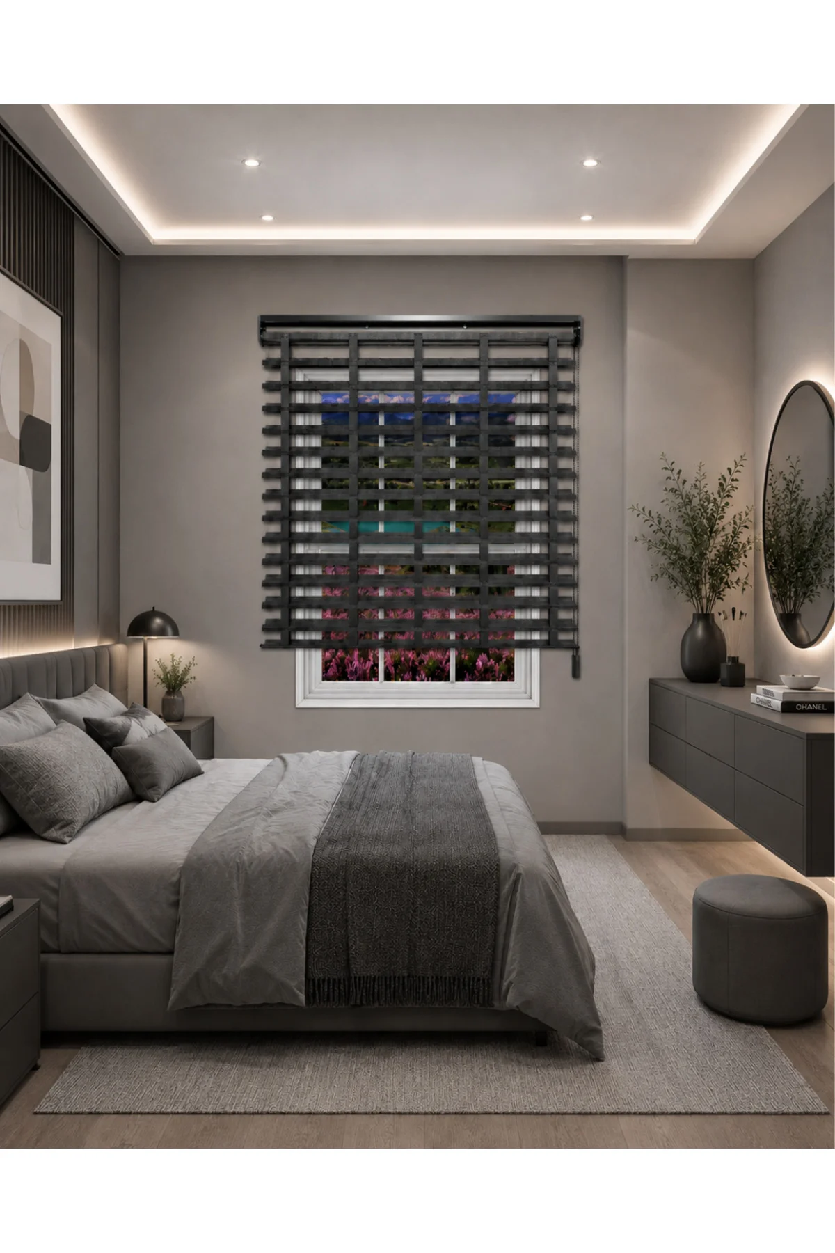 Picasso Kumaş Jaluzi Stor Perde Alüminyum Kasalı Yüksek Kaliteli Özel Ölçü / Antrasit