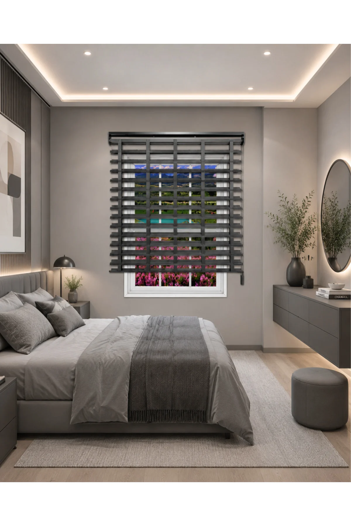 Picasso Kumaş Jaluzi Stor Perde Alüminyum Kasalı Yüksek Kaliteli Özel Ölçü / Füme