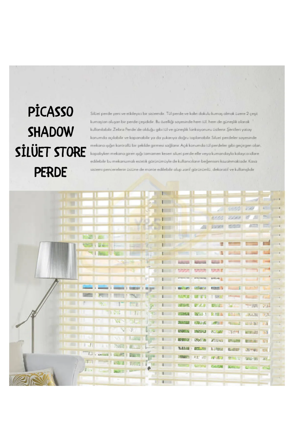 Picasso Shadow Silüet Kumaş Jaluzi Perde, Store Alüminyum Kasalı 
