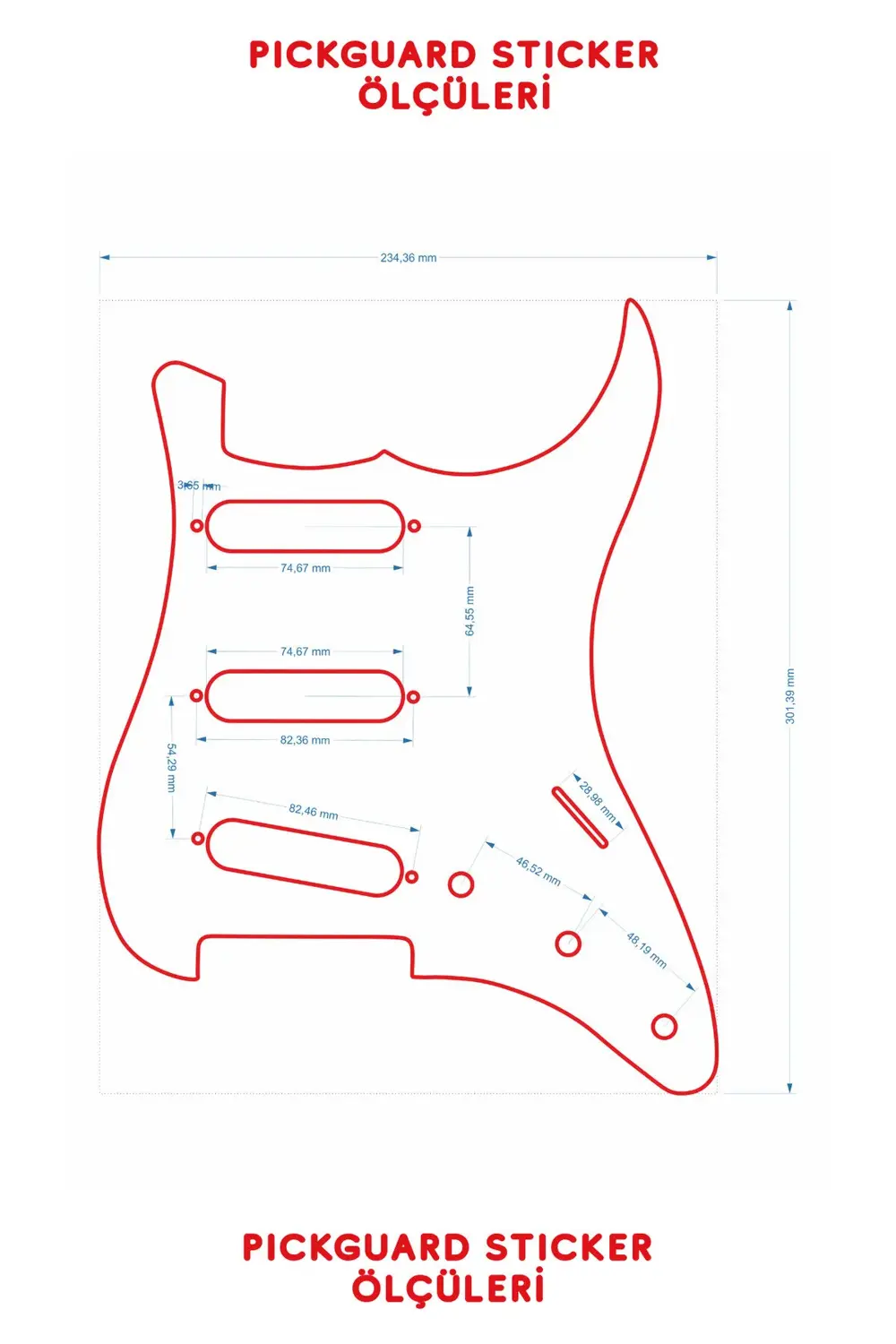 Pickguard Sticker - Strat Kasa Elektro Gitar SSS