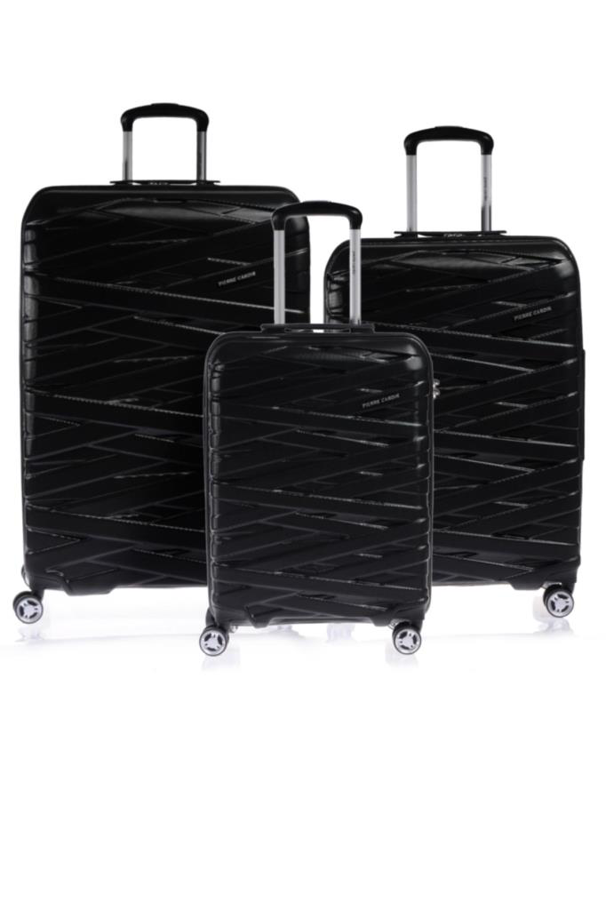 Louisiana Polo Pierre Cardin 3'Lü Valiz Seti Polikarbon Valiz 4X2 Teker Siyah 04