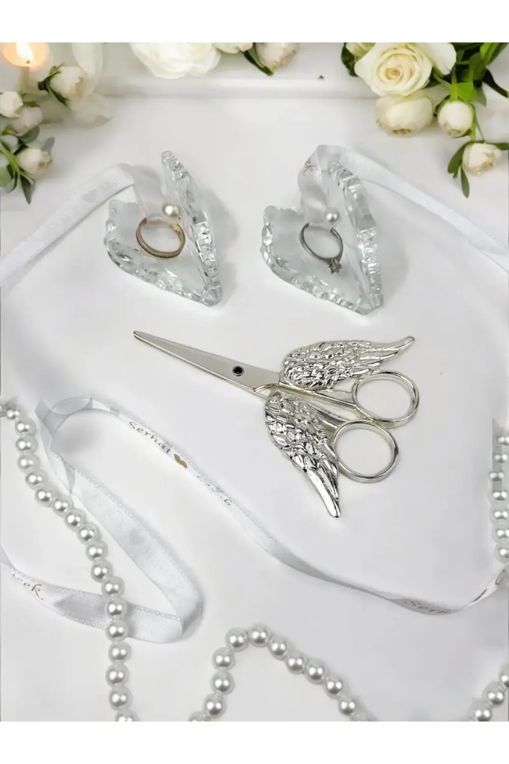 Pietra Kristal Cam Yüzük Yükselticisi ve Söz Makası Seti