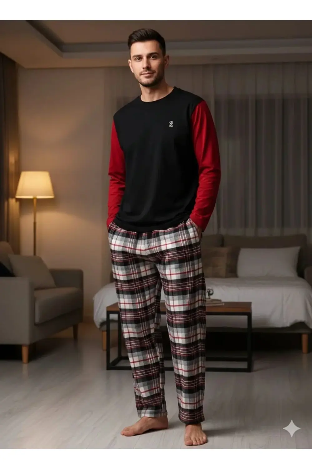 Pijalüx Tek Alt Ekose Kalın Poplin Pijama