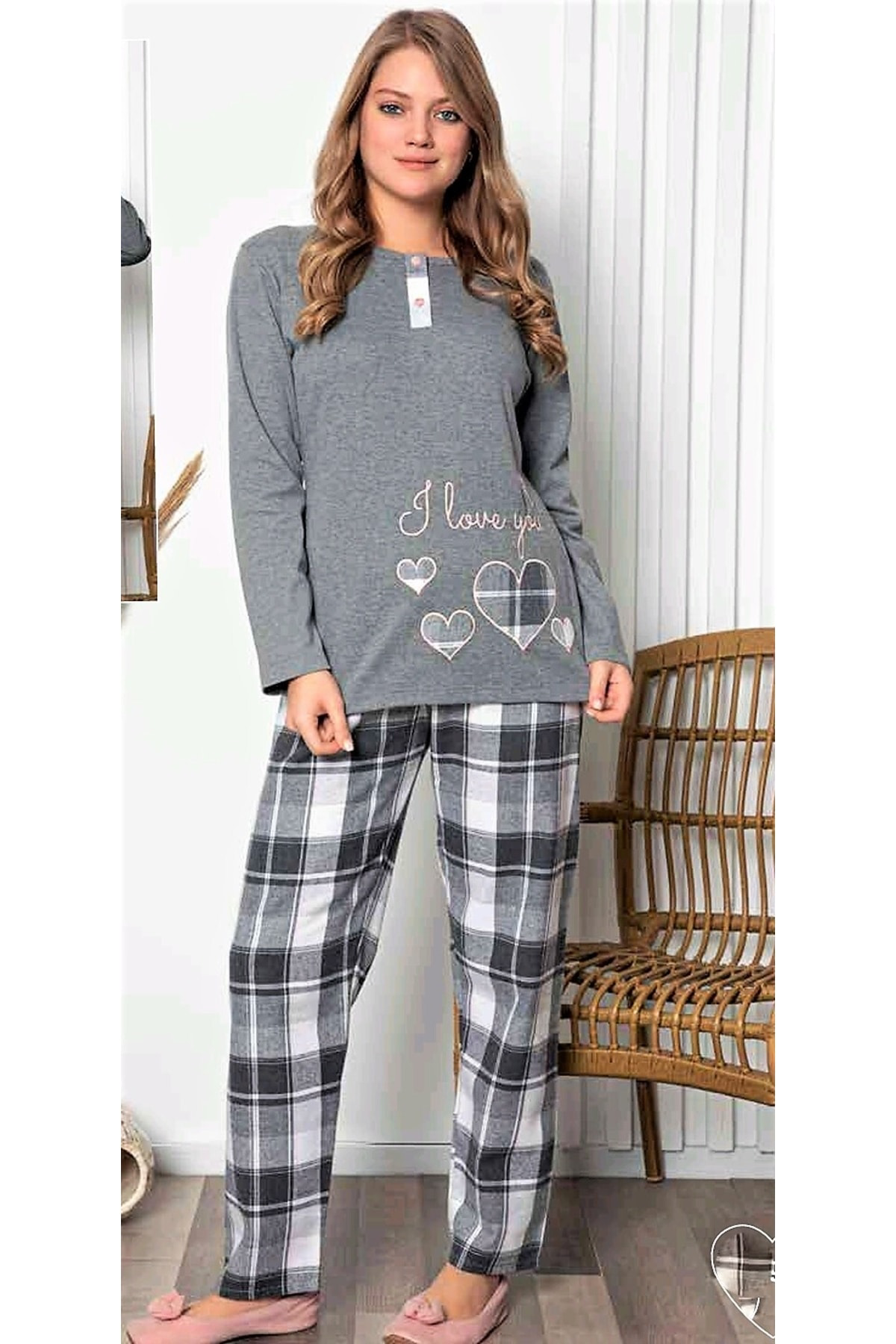 Pijama Takımı Kışlık Pamuklu Gri