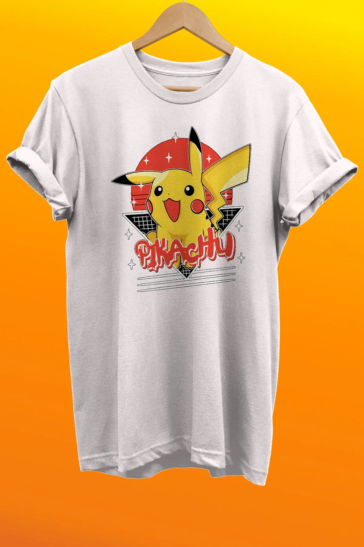 Pikachu Baskılı %100 Pamuk Basic T-shirt Normal Beden Tişört