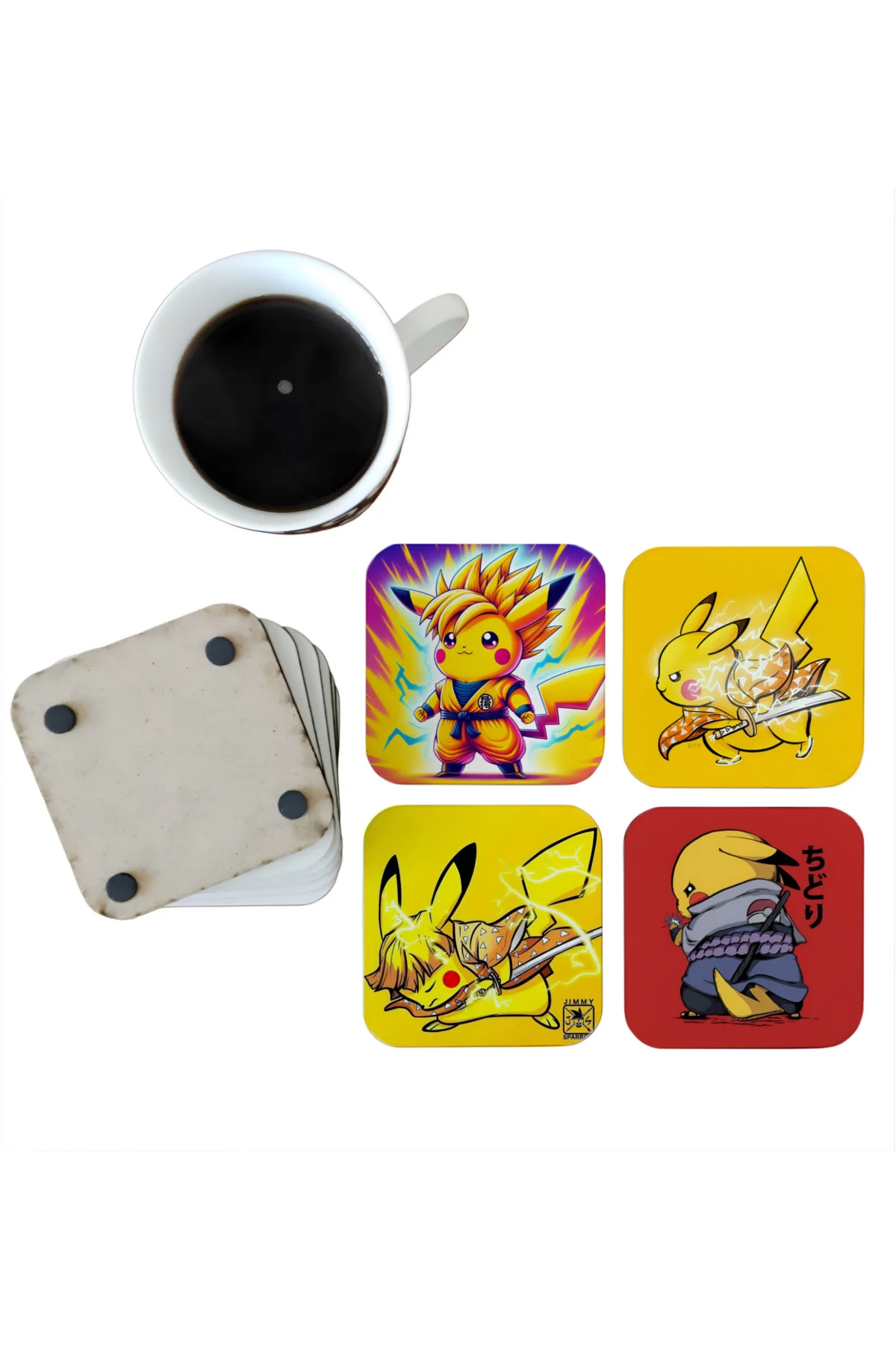 Pikachu Dekoratif Ahşap Bardak Altlığı Seti 077