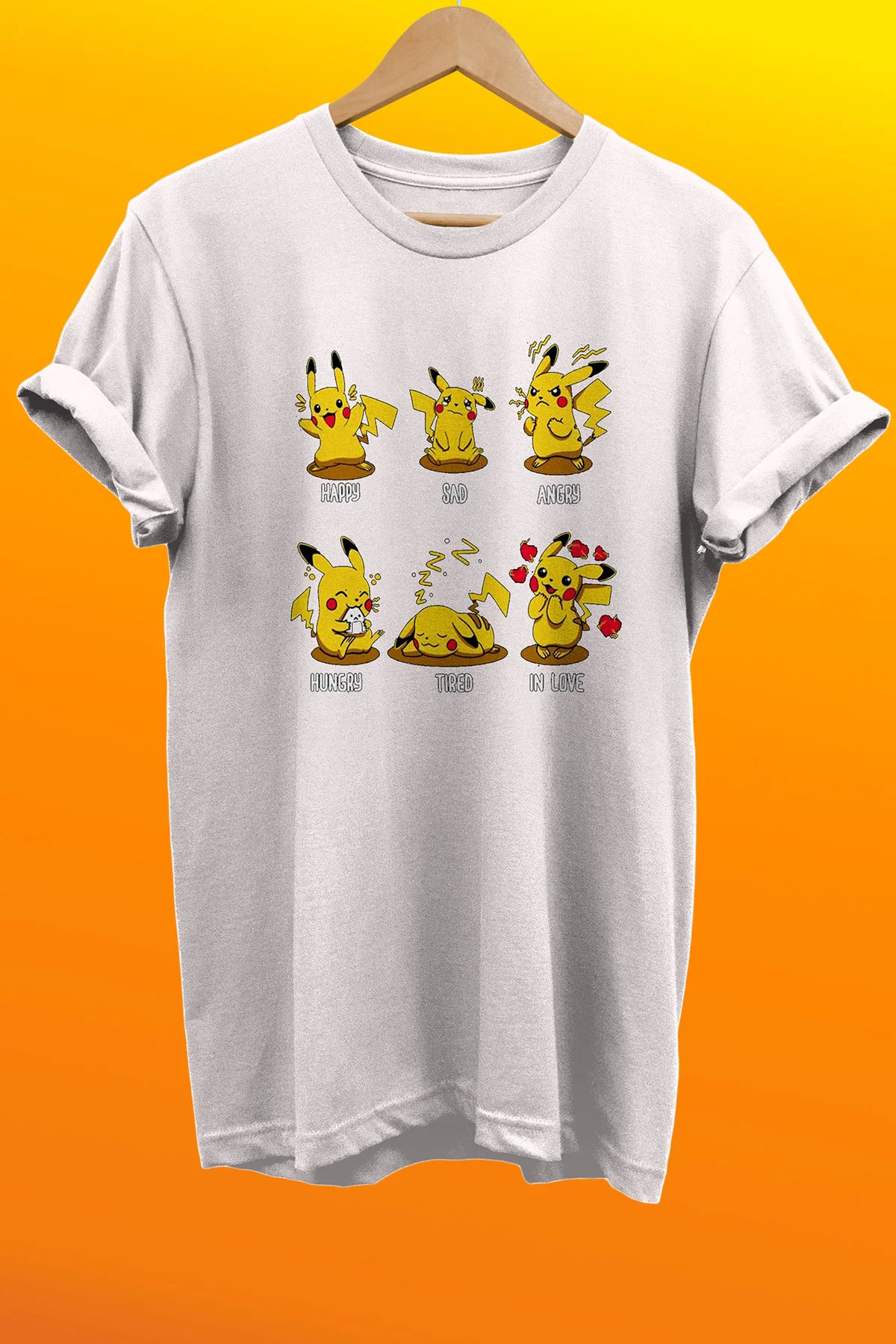 Pikachu Duygu Durumları Baskılı %100 Pamuk Basic T-shirt Normal B